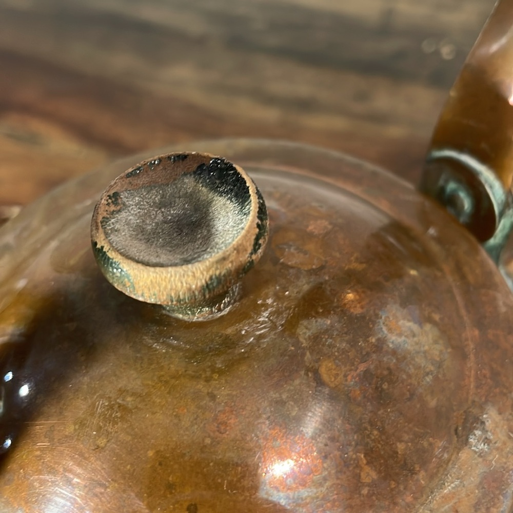 Vintage Copper Teapot with Wooden Handle gorgeous greening! This is a beauty! - Picture 16 of 17